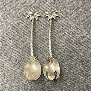 Godinger Palm Tree Large Salad Serving Set Silver Dinnerware Serving Tongs